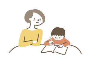 勉強を見る母親と勉強する子ども